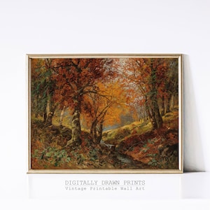 Antique Autumn Painting, Moody Fall Wall Art, Vintage Rustic Country Wall Decor, Fall Art Print, Warm Tone Printable Wall Art