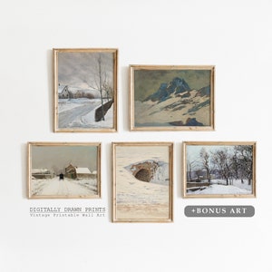Christmas Gallery Wall Set of 5 | Vintage Christmas Prints | Christmas Seasonal Decor | Farmhouse Christmas Decor | Digital Download