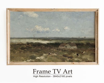 Samsung Frame TV Art Landscape Field, Farmhouse Decor, Vintage Landscape Oil Painting, Vintage Oil Painting, Digital Download