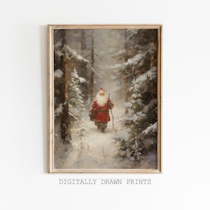 ヴィンテージ サンタクロースの印刷可能な壁アート、クリスマスツリー