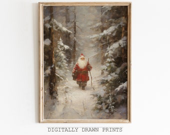 Printable Christmas Wall Art, Vintage Santa Oil Painting, Seasonal Christmas Decor, Christmas Art Print, Digital Download