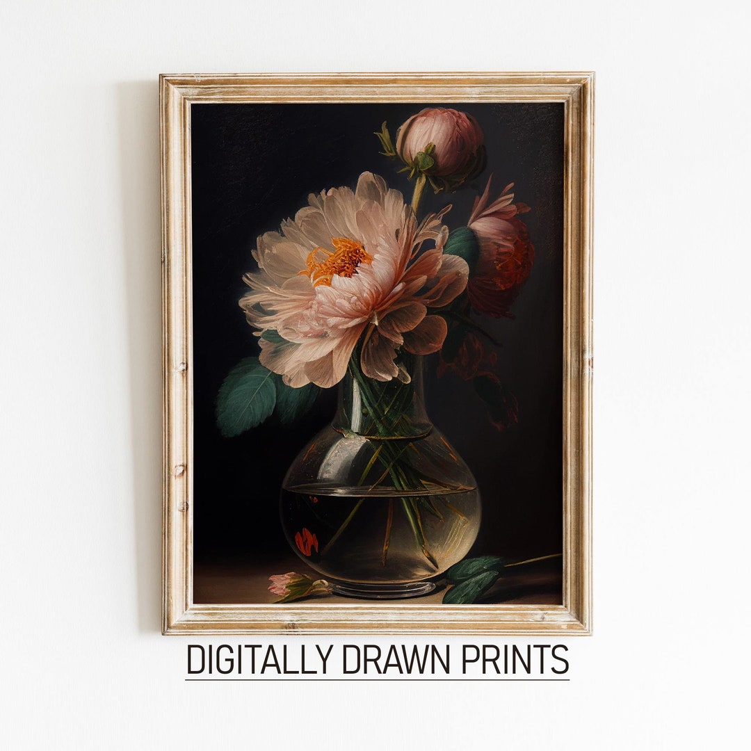 Moody Vintage Dark Flower Print, Dark Academia Botanical Wall Art ...