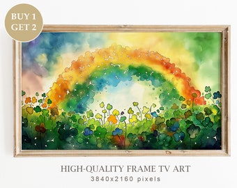 St Patrick's Rainbow Clovers Frame TV Art, St Patrick's Day Art for Frame TV, Painting of Clovers, Shamrock Watercolor Art, Digital Download