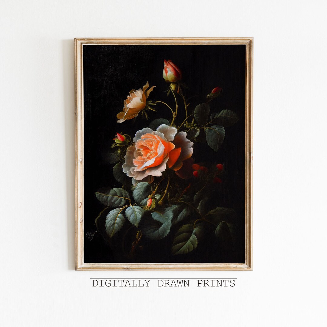 Dark Academia Flower Painting Printable Art, Moody Floral Wall Art ...