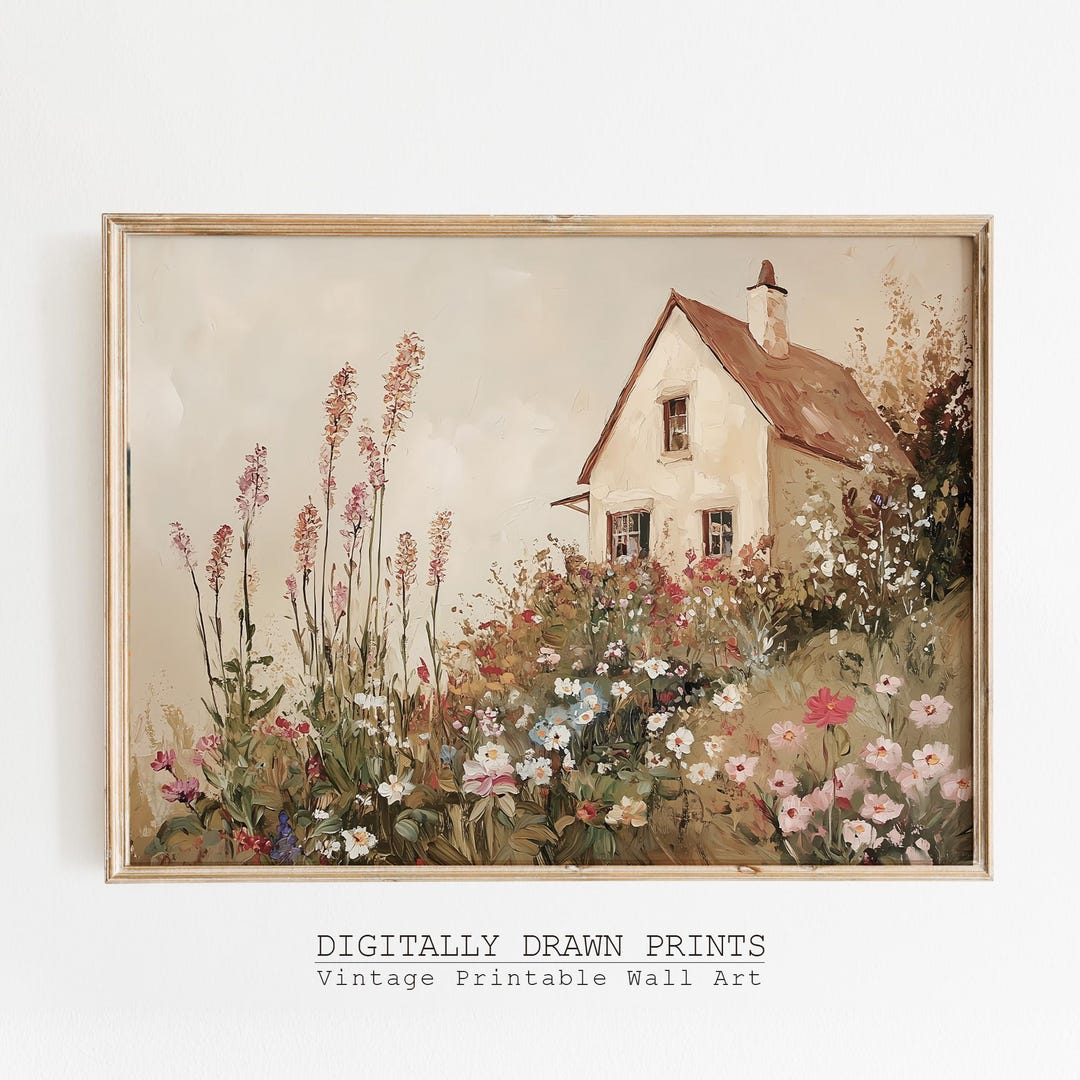 Printable Spring Cottage Wall Art, Vintage Spring Landscape Print ...