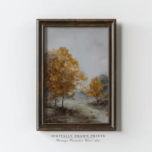 Printable Vintage Autumn Painting, Moody Fall Landscape, Farmhouse Decor, Rustic Neutral Autumn Wall Art, Digital Download Art