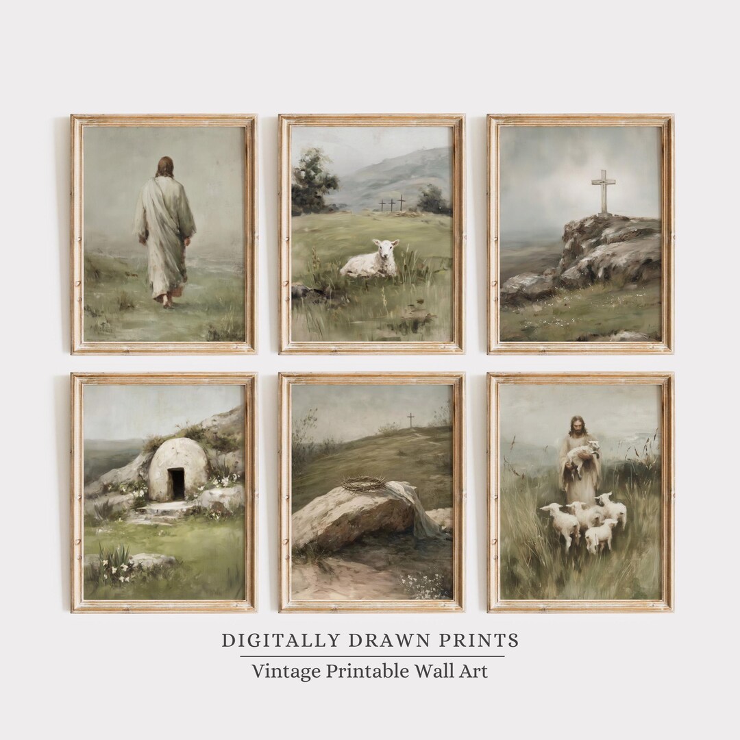 Christian Easter Wall Art Set of 6, Neutral Jesus Printable Decor ...