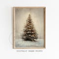 Vintage Christmas Tree Print, Christmas Decor Printable Wall Art, Neutral Antique Holiday Christmas Tree Painting, Digital Download Art