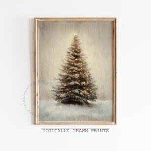 Vintage Christmas Tree Print, Christmas Decor Printable Wall Art, Neutral Antique Holiday Christmas Tree Painting, Digital Download Art