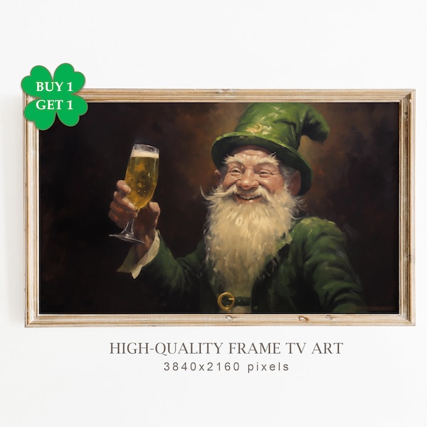 Vintage Saint Patrick Frame TV Art, pintura al óleo antigua de tréboles granja abstracta para televisión, pintura de trébol de San Patricio, arte digital