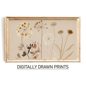 Floral Samsung Frame TV Art, Neutral Wild Flower Painting, Botanical Wall Art, Minimalistic Art for TV, Art Instant Download