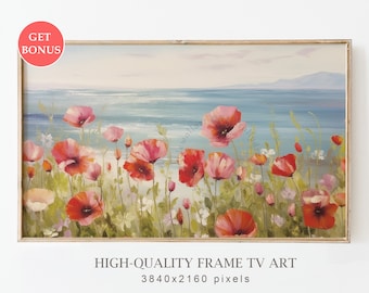 Coastal Wildflower TV Art, Cottagecore Farmhouse Beach Decor, Samsung Frame TV Vintage Art Spring Summer Floral Digital Download 975