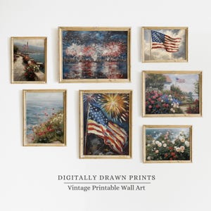 Printable 4th Of July Wall Art Set, Patriotic Independence Day Prints, Vintage Style American Flag Art, Summer Wall Decor Digital Download