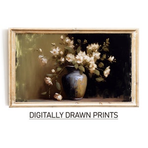 Samsung Frame TV Art, Vintage Flower, Still Life, Digital Download Painting, Spring Flowers Art, Farmhouse Antique Art