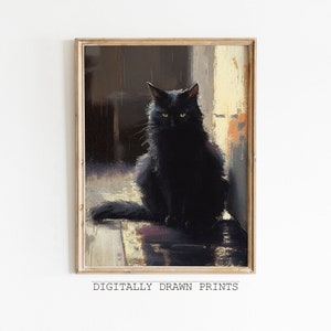 Black Cat - Dark Academia Print, Moody Wall Art, Dark Decor Aesthetic, Dark Cottagecore, Gothic Prints, Printable Download