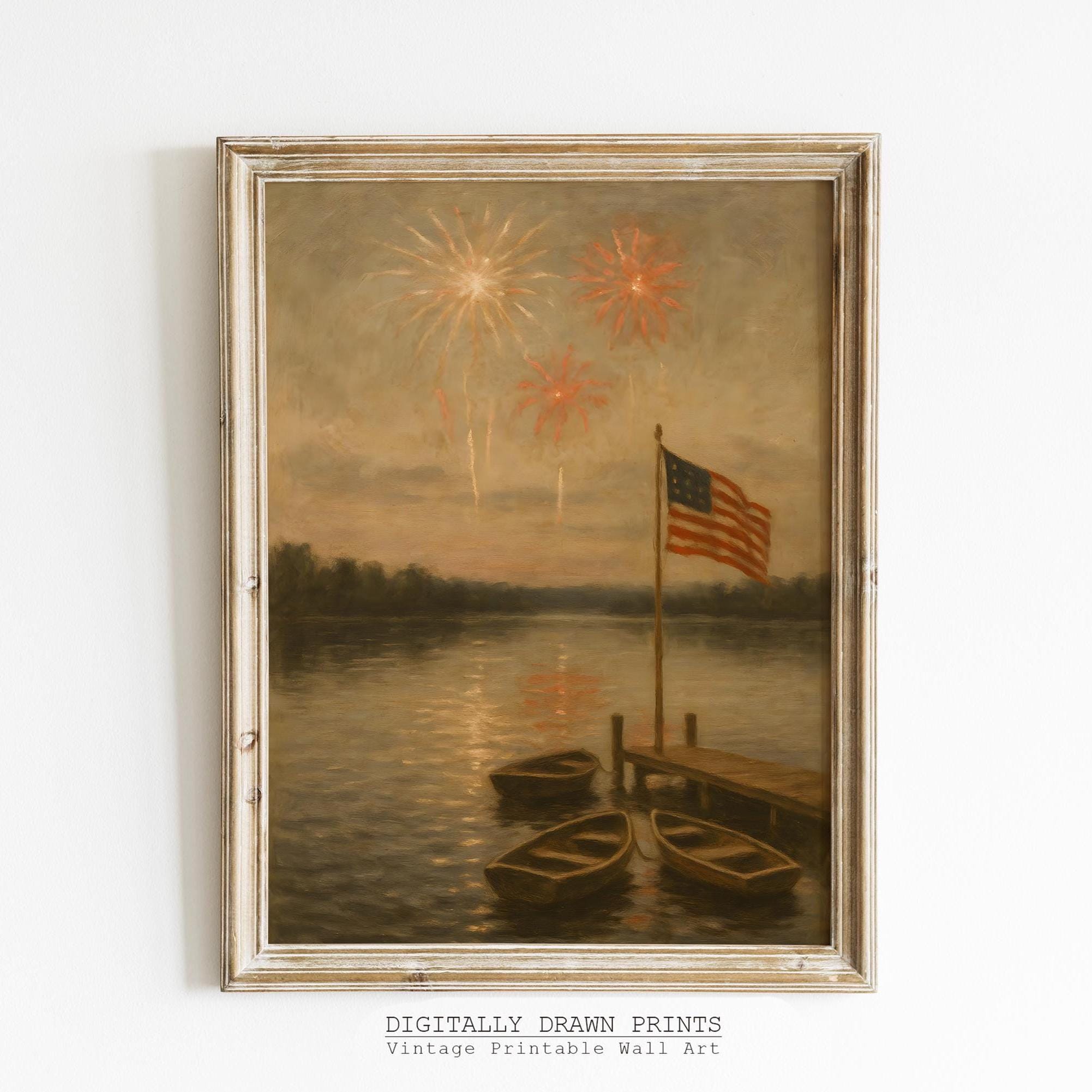 Vintage 4th of July Prints, Neutral Americana Gallery Wall Art (digital ...