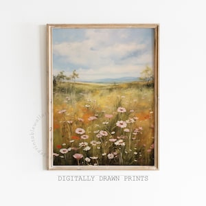 Spring Printable Wall Art, Wildflower Field Country Oil Painting, Easter Farmhouse Decor, Floral Print, Cottagore Wall Art, Digital Download