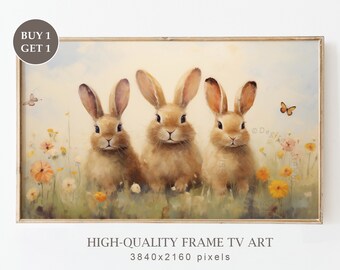 Spring Bunny Samsung Frame TV Art, Easter Bunny in a Wildflowers Field TV Art, Easter Farmhouse Decor, Nursery Art, Digital Download