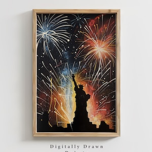 4th of July Printable Wall Art, Statue of Liberty Cottagecore Print, Patriotic Independence Day Decor, Digital Download