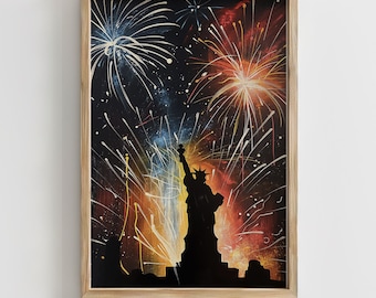 4th of July Printable Wall Art, Statue of Liberty Cottagecore Print, Patriotic Independence Day Decor, Digital Download
