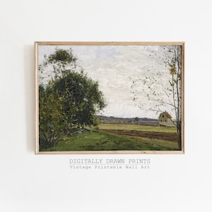 Summer Landscape Painting, Wall Art Vintage Print, Country Farmhouse, Digital Download