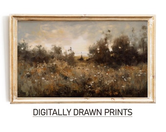 Samsung Frame TV Art Campo de flores silvestres, Prado de flores de primavera, Pintura vintage, Descarga digital