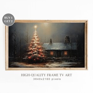 Moody Christmas Landscape TV Frame Art, Landscape Painting, Winter Decor, Vintage Winter TV Art, Seasonal Christmas Decor, Digital Download