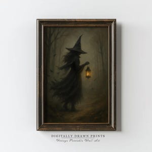 Printable Halloween Witchy Print, Witch Wall Art, Halloween Rustic Wall Decor, Dark Academia Halloween Painting, Digital Download Art