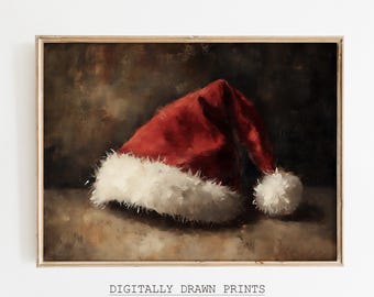 Vintage Printable Christmas Wall Art, Santa Claus Still Life Painting, Rustic Christmas Print, Christmas Decor, Christmas Holiday Art Print