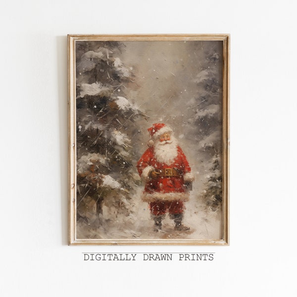 Printable Christmas Wall Art, Vintage Santa Oil Painting, Seasonal Christmas Decor, Neutral Christmas Art Print, Digital Download