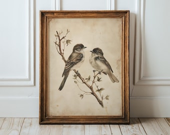 Neutral Summer Bird Printable Wall Art, Vintage Botanical Birds Print, Minimalist Nature Decor, Rustic Cottage Summer Digital Download