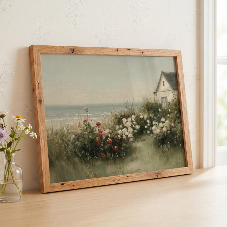 Summer Coastal Cottage Printable Wall Art, Beach House Floral Painting ...