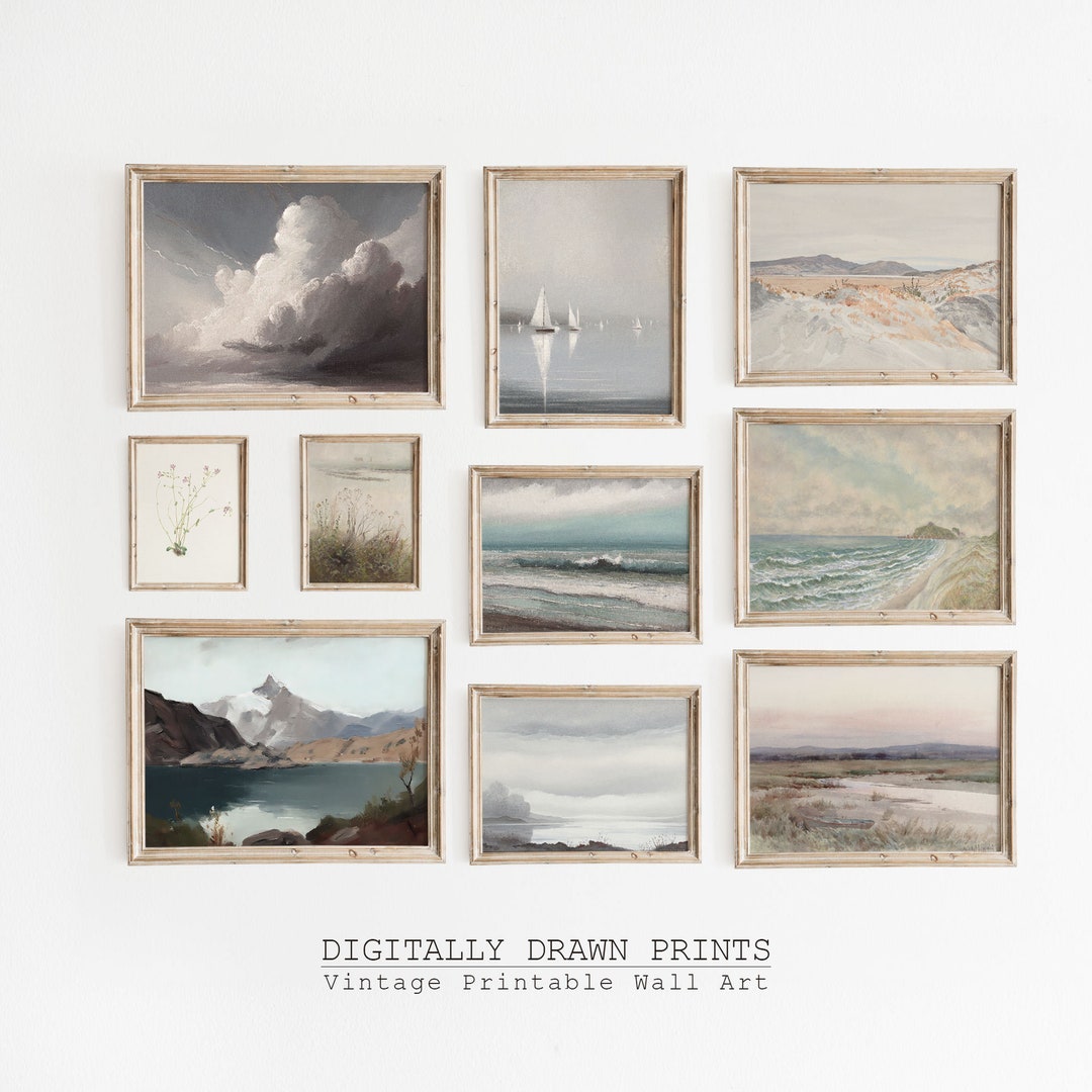 Vintage Neutral Gallery Wall Print, SET of 10, Coastal Wall Art Print ...