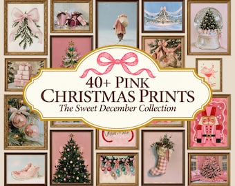 40+ Pink Christmas Wall Art Mega Bundle, Coquette Holiday Decor, Printable Gallery Wall, Instant Digital Download