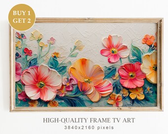 Samsung Frame TV Art, Abstract Floral Painting, Textured 3D Oil Painting for TV, Aesthetic Home Decor, Modern Farmhouse, Digital Download