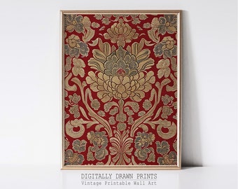 Arte textil vintage, Tapiz de toile botánico, Textil neutro de alfombra vintage, Arte antiguo, Descarga digital