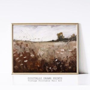 Printable Wildflower Field Landscape Oil Painting, Vintage Farm Landscape, Corns Landscape Oil Painting Printable, Art Digital Download