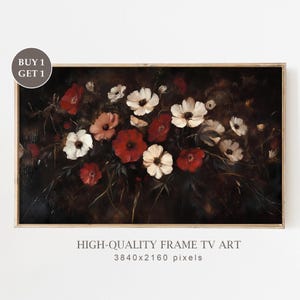 Antique Dark Wildflowers Frame TV Art, Vintage Floral Painting Instant Screensaver, Organic Earthy Botanical Spring Decor Digital Download