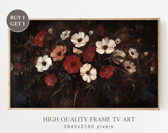 Antique Dark Wildflowers Frame TV Art, Vintage Floral Painting Instant Screensaver, Organic Earthy Botanical Spring Decor Digital Download