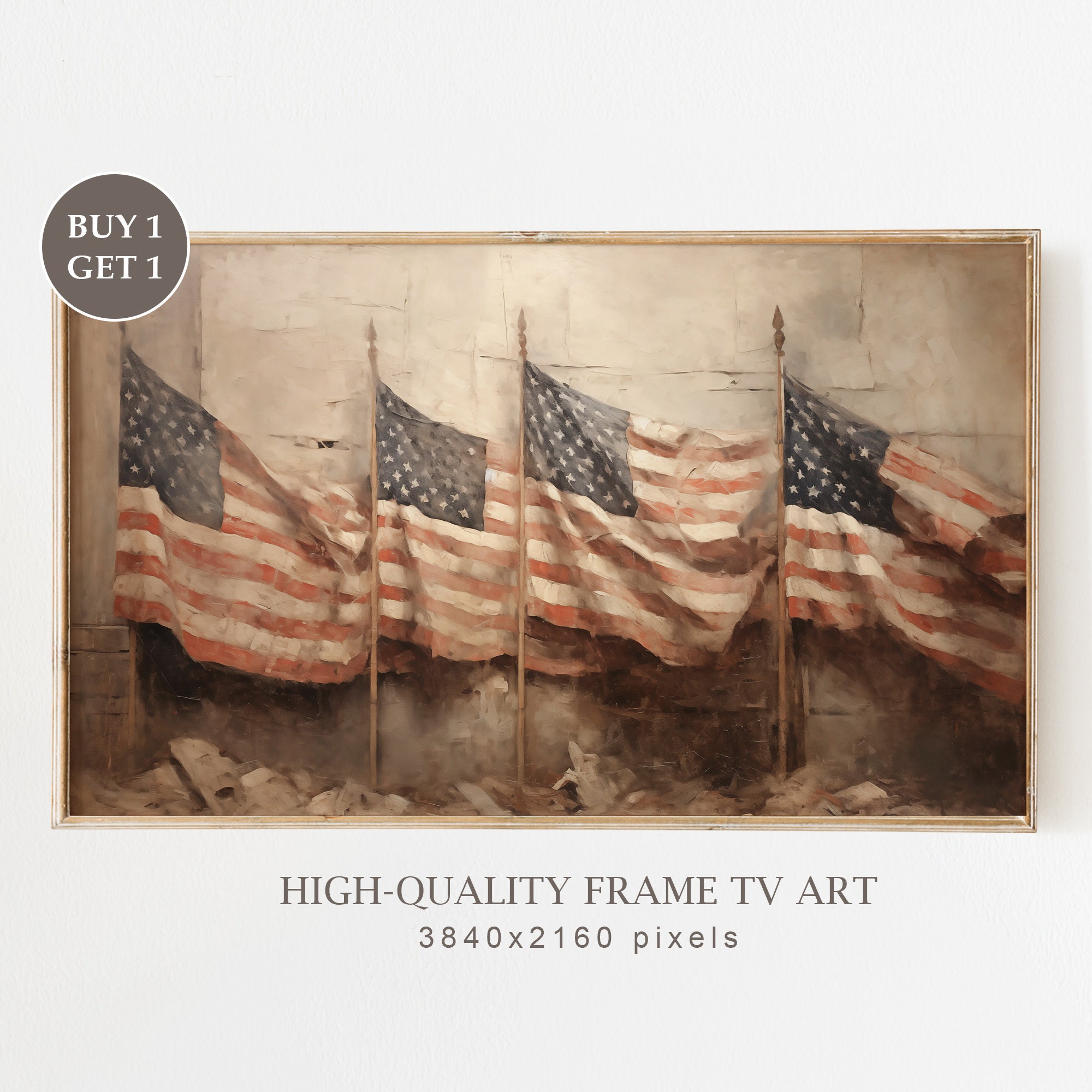 4th of July American Flag Frame TV Art, 4th of July Rustic