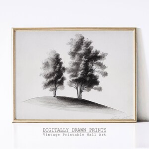 Neutral Tree Sketch, Vintage Tree Drawing Print, Minimalist Tree Sketch, Printable Wall Art, Digital Download