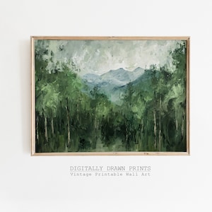 Printable Moody Country Landscape Oil Painting, Vintage Landscape Printable Art, Farmhouse Print, Cottagecore Decor, Digital Download