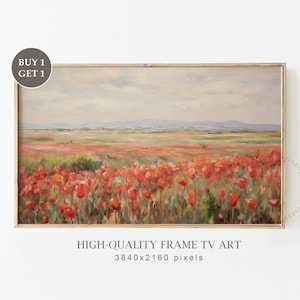 Moody Spring Samsung Frame TV Art, Tulips Oil Painting for TV, Wildflowers Field Painting, Moody Farmhouse Decor, Instant Download Frame Tv