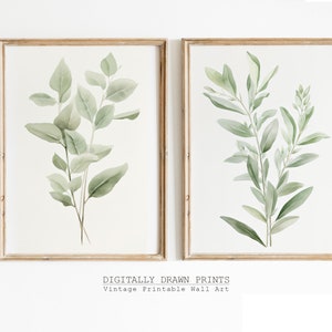Set of 2 Botanical Wall Art | Sage Green Art | Floral Illustration | Boho Art Print | Boho Wall Art| Sage Green Posters | Digital Print