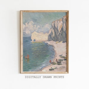 Seaside Beach Vintage Oil Painting | Summer Coastal Home Wall Decor | Lake House Print | Digital Download