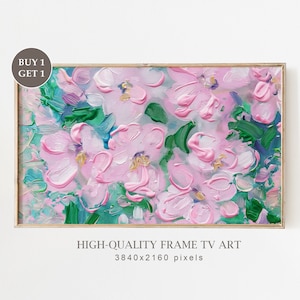 Summer Abstract Floral Art for TV, Pastel Pink and Green Abstract Painting Frame TV Art, Summer Farmhouse Botanical Decor Digital Download