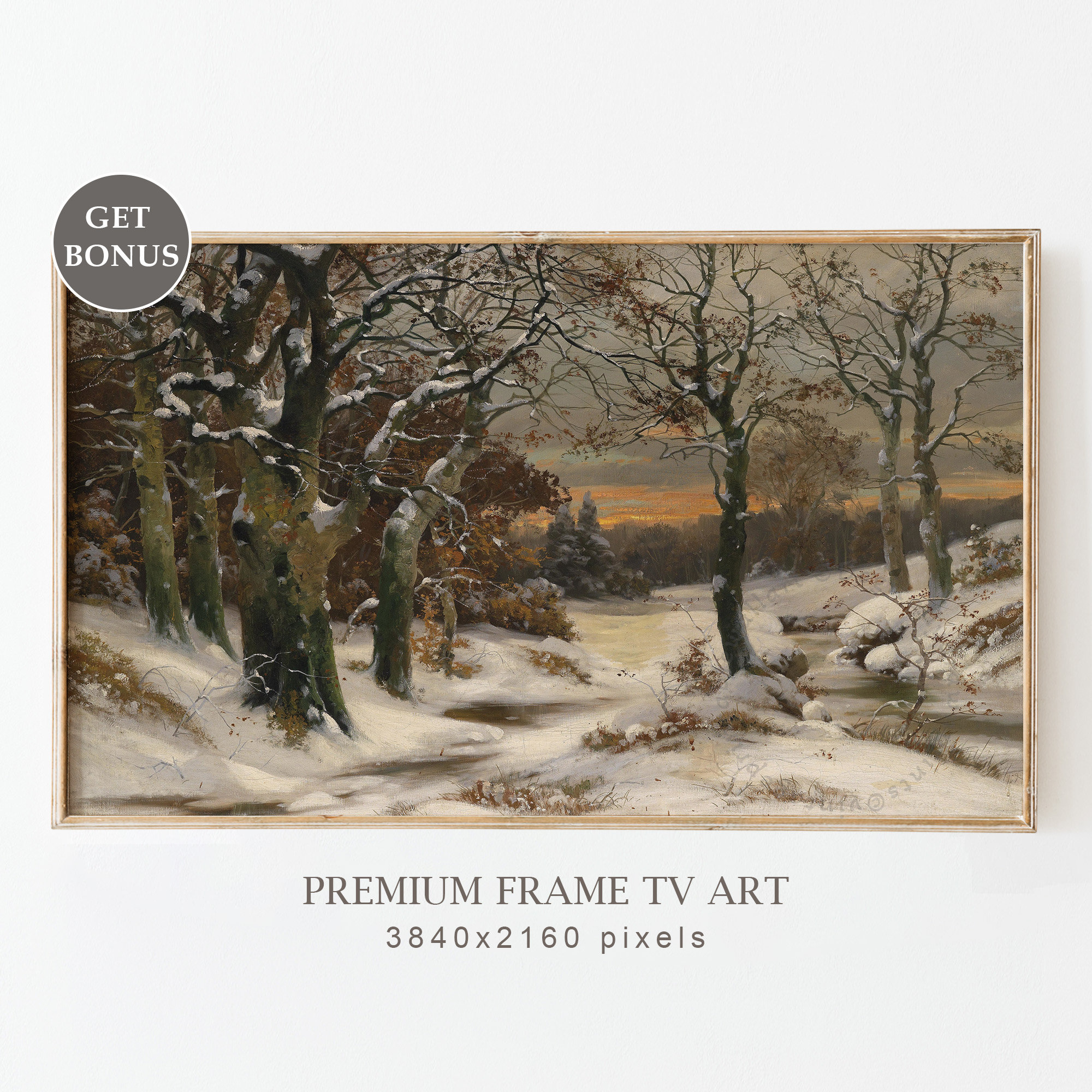 Samsung Frame TV Art Moody Winter Oil Painting, Christmas Frame TV Art, Neutral Winter Landscape Painting, Snow Landscape, Digital Download