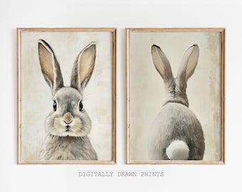 Printable Vintage Easter Wall Art, Neutral Set of 2 Farmhouse Easter Decor Wall Art, Spring Holiday Paintings, Spring Prints Set