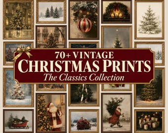 70+ Vintage Christmas Prints Bundle, Printable Holiday Wall Art, Classic Santa & Winter Paintings: Digital Download