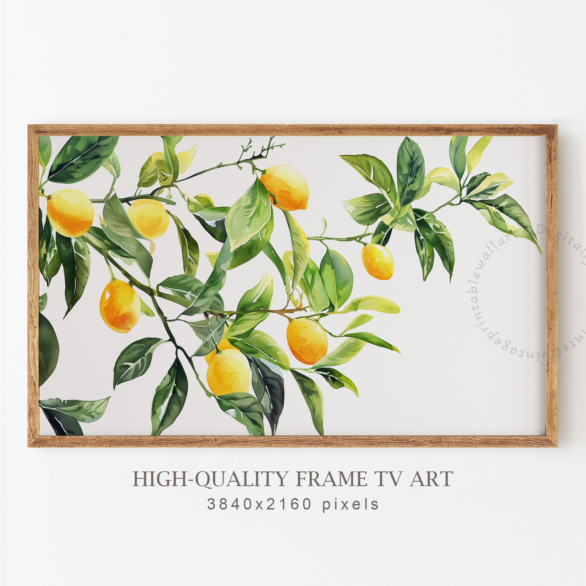 Watercolor Lemon Branches Frame TV Art, Summer Citrus Digital Art